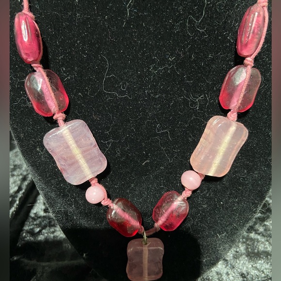 Various Shades of Pink, Bead Necklace on a Pink String Chain - Picture 2 of 3